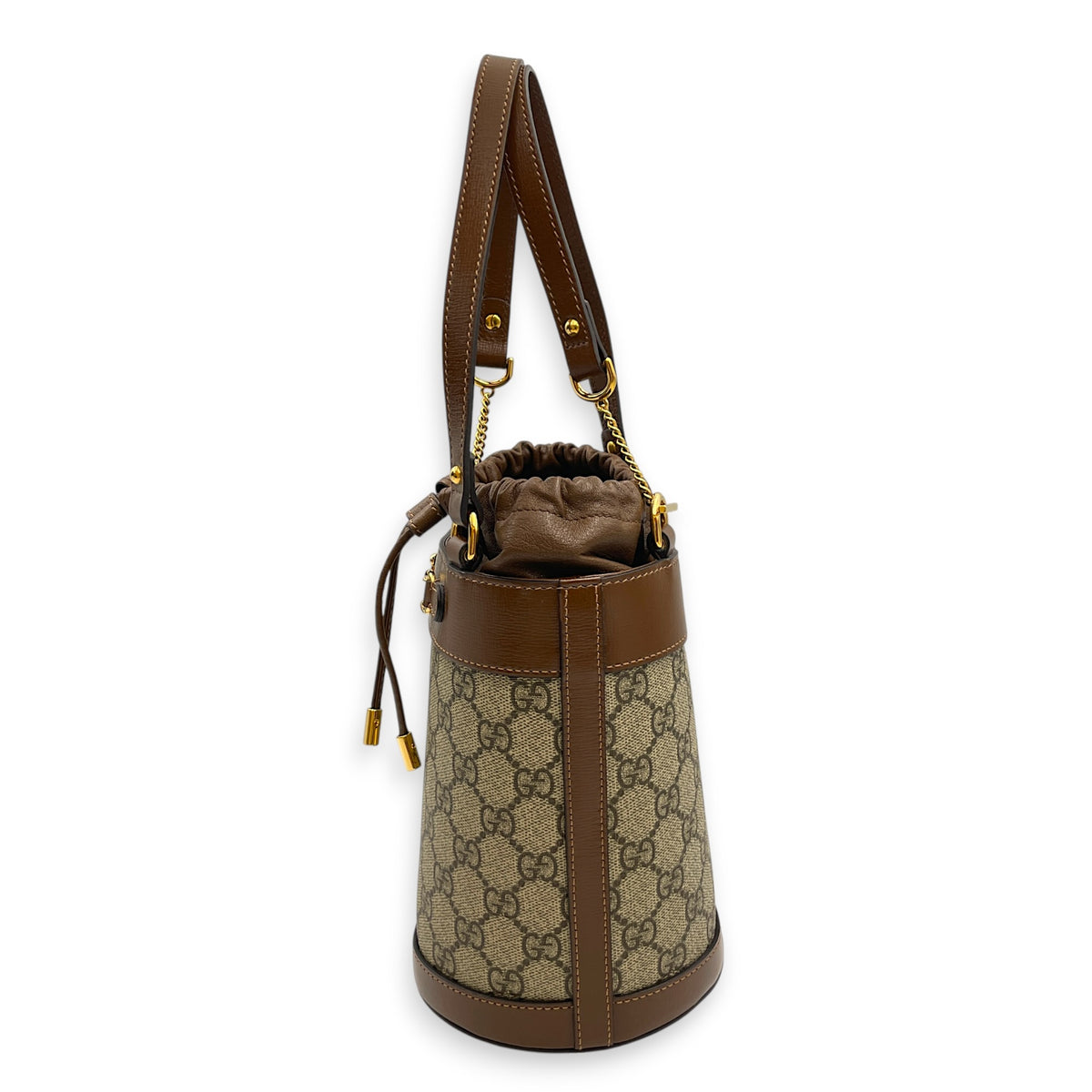 Horsebit 1955 Beige Bucket Bag in Coated Canvas Gold hardware