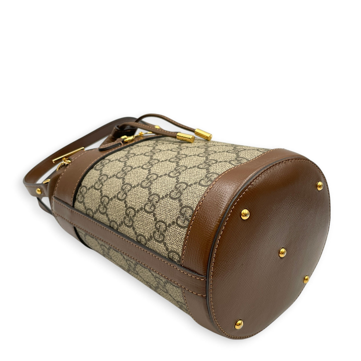 Horsebit 1955 Beige Bucket Bag in Coated Canvas Gold hardware
