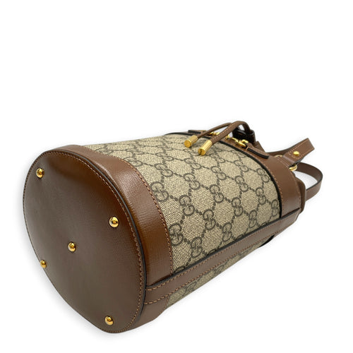 Horsebit 1955 Beige Bucket Bag in Coated Canvas Gold hardware
