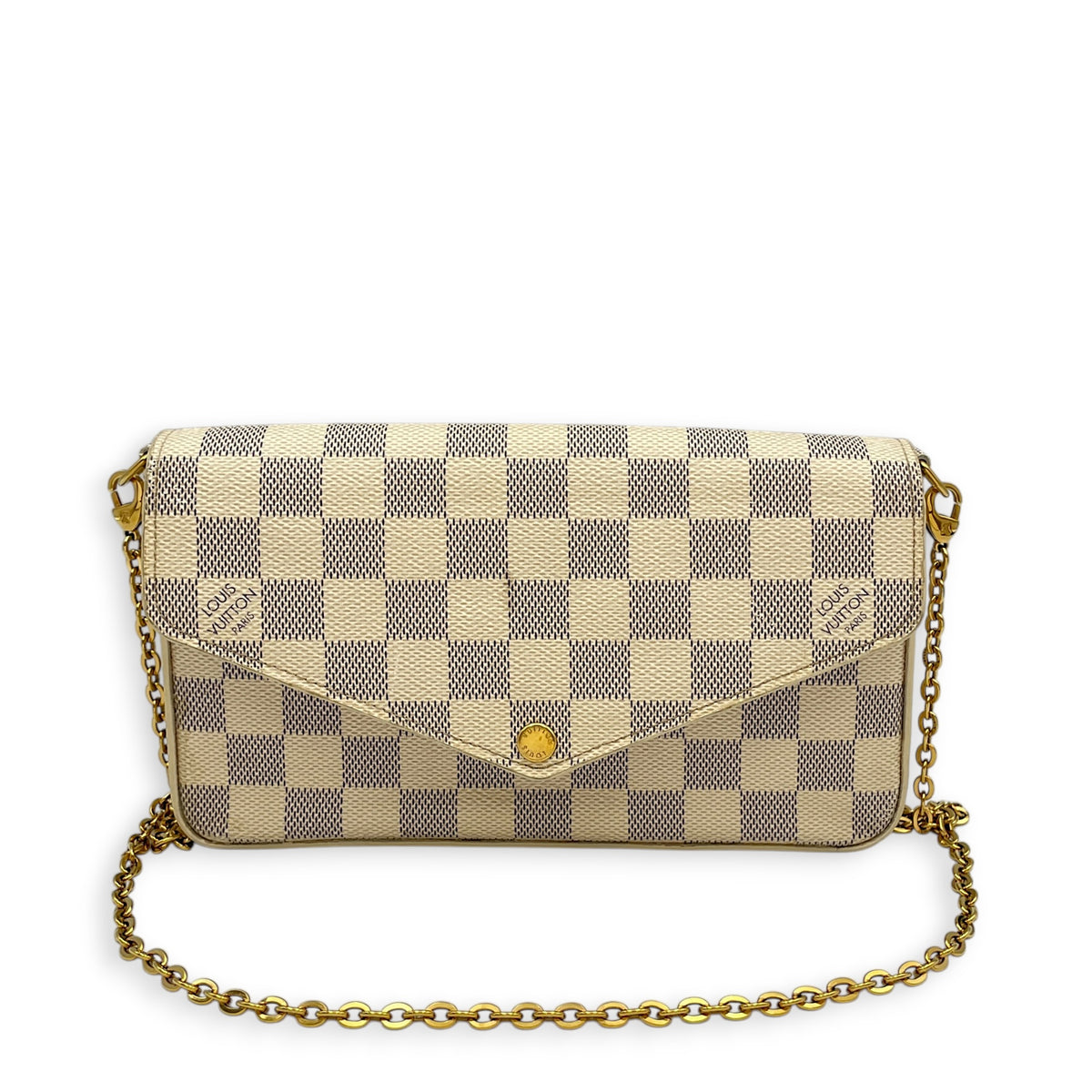 Felicie Damier Azur Pochette  Damier Azur Wallet On Chain in Coated Canvas Gold hardware