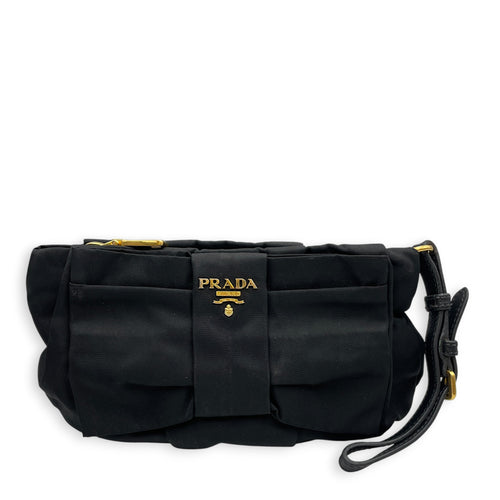 BOW  Black Clutch in Nylon  Gold hardware