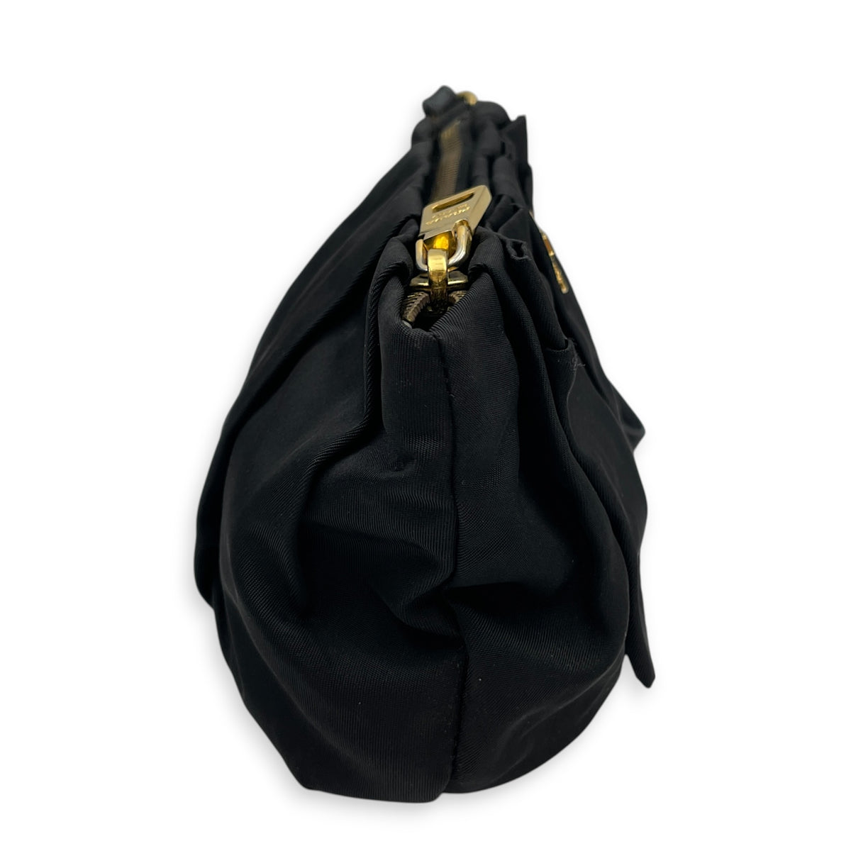 BOW  Black Clutch in Nylon  Gold hardware
