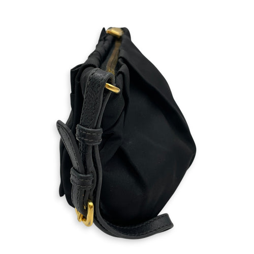 BOW  Black Clutch in Nylon  Gold hardware