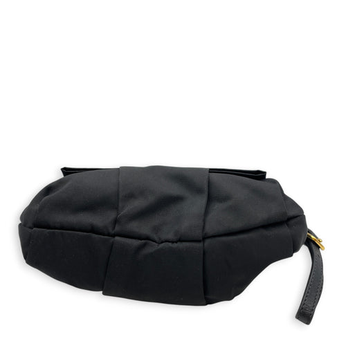 BOW  Black Clutch in Nylon  Gold hardware