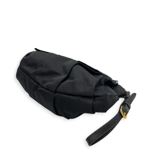 BOW  Black Clutch in Nylon  Gold hardware