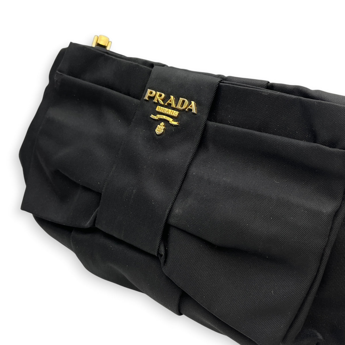 BOW  Black Clutch in Nylon  Gold hardware