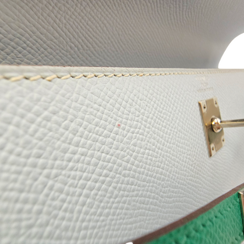 Sellier Kelly 25 Blue Brume/Vert Jade/Gold in Epsom Palladium hardware