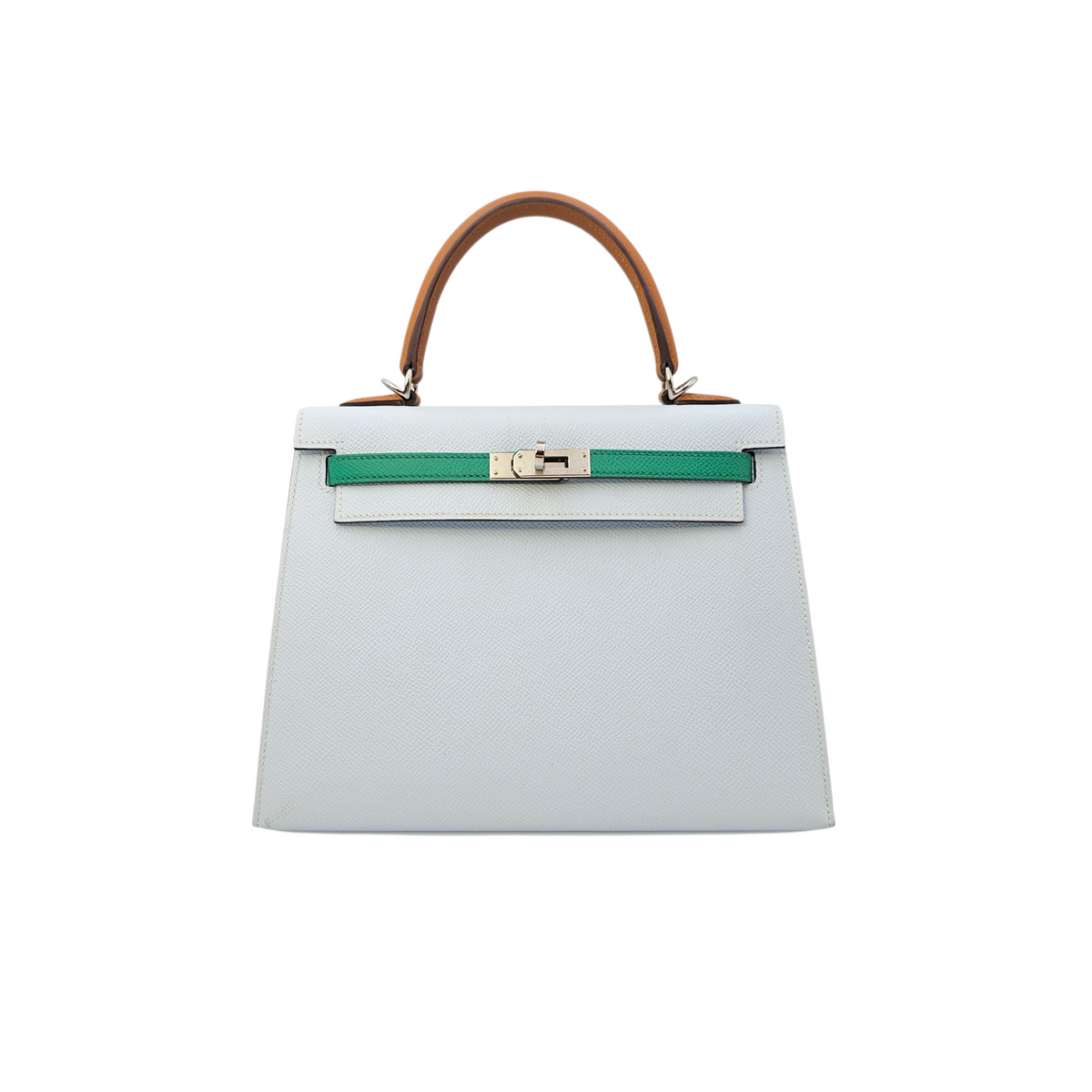Sellier Kelly 25 Blue Brume/Vert Jade/Gold in Epsom Palladium hardware