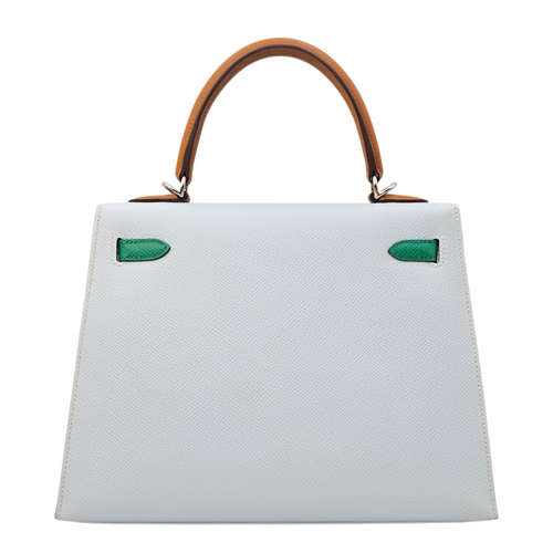 Sellier Kelly 25 Blue Brume/Vert Jade/Gold in Epsom Palladium hardware
