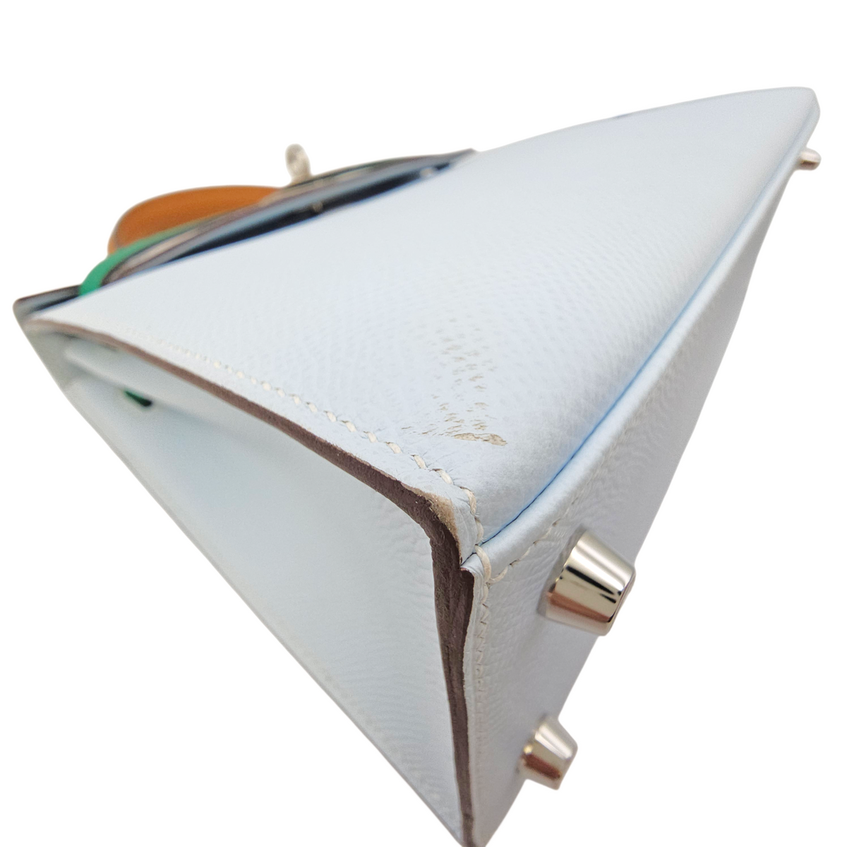 Sellier Kelly 25 Blue Brume/Vert Jade/Gold in Epsom Palladium hardware