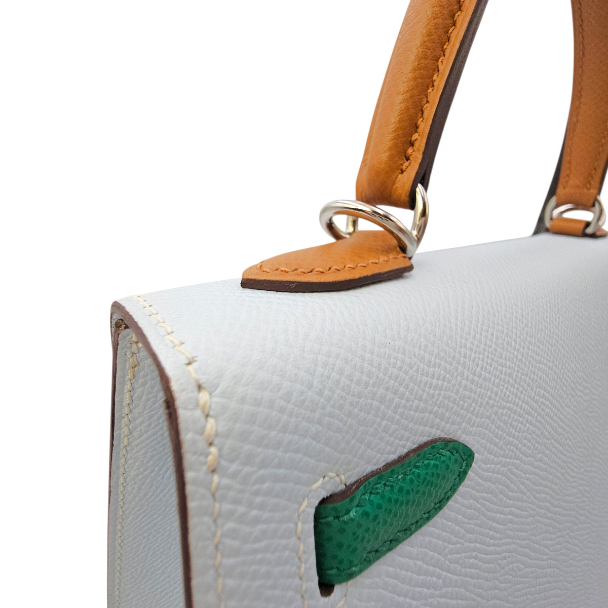 Sellier Kelly 25 Blue Brume/Vert Jade/Gold in Epsom Palladium hardware