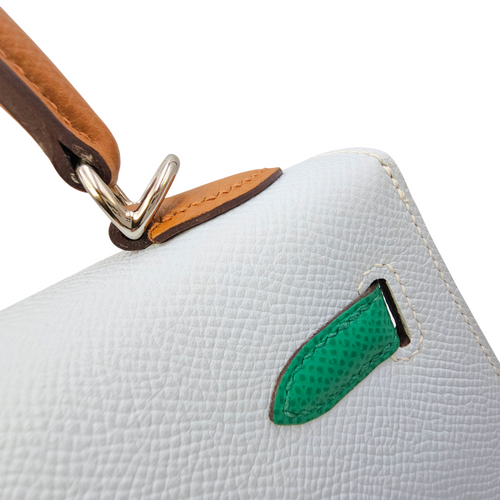 Sellier Kelly 25 Blue Brume/Vert Jade/Gold in Epsom Palladium hardware