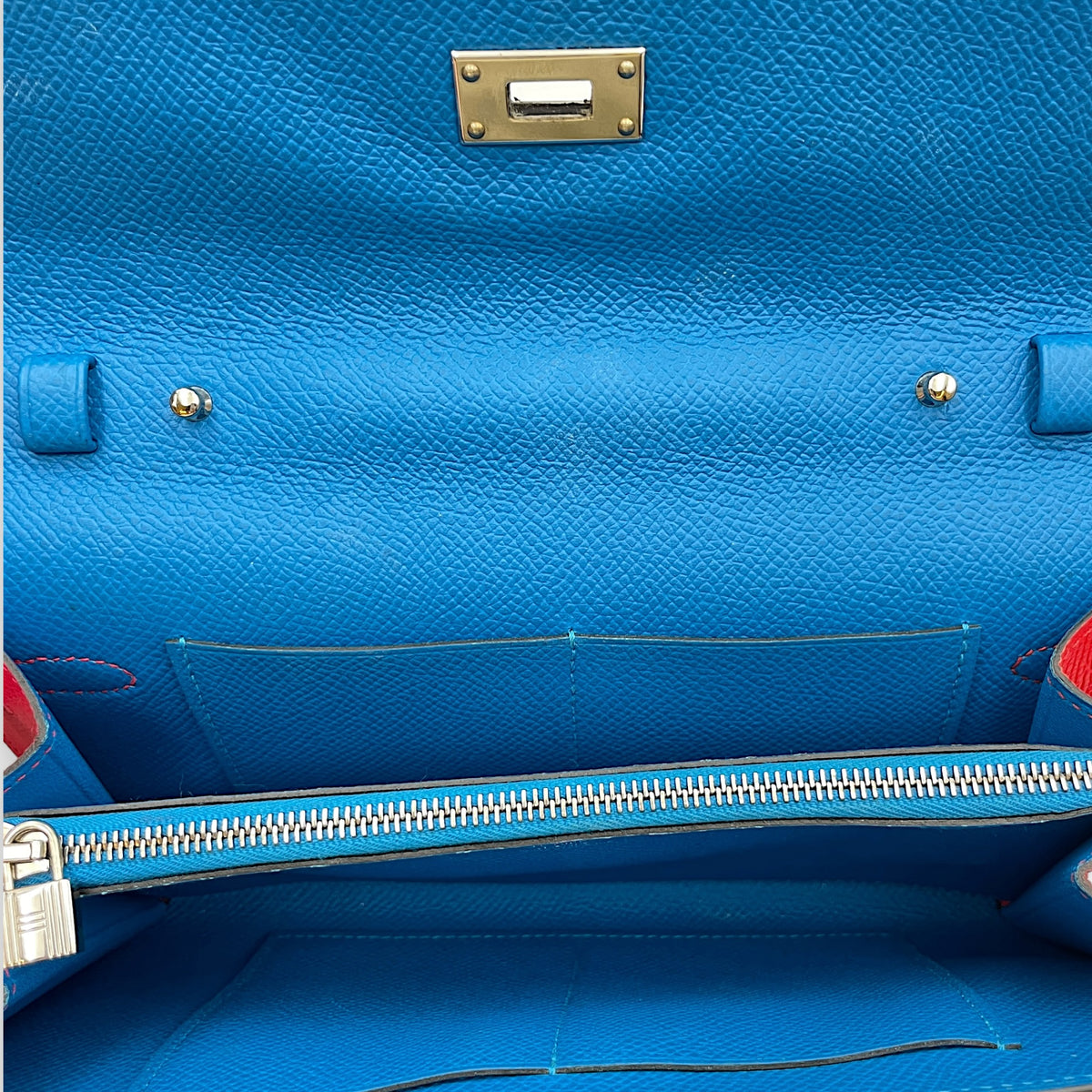 Kelly To Go  Rose Extreme/Rouge De Coeur/ Blue Zanzibar Wallet in Epsom Palladium hardware