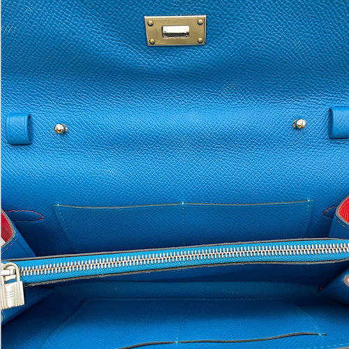 Kelly To Go  Rose Extreme/Rouge De Coeur/ Blue Zanzibar Wallet in Epsom Palladium hardware