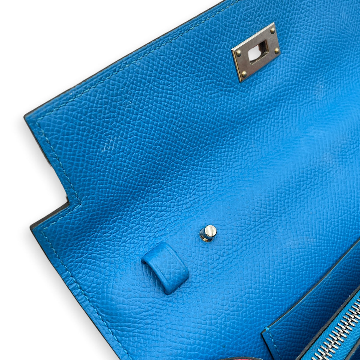 Kelly To Go  Rose Extreme/Rouge De Coeur/ Blue Zanzibar Wallet in Epsom Palladium hardware