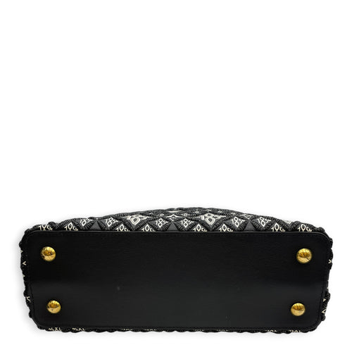Capucines Since 1854 Embroidered  MM Black Top Handle Bag in Calfskin Gold hardware