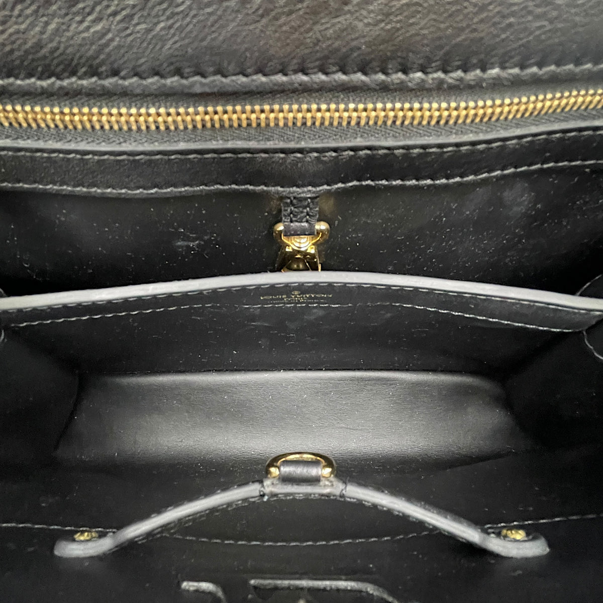 Capucines Since 1854 Embroidered  MM Black Top Handle Bag in Calfskin Gold hardware