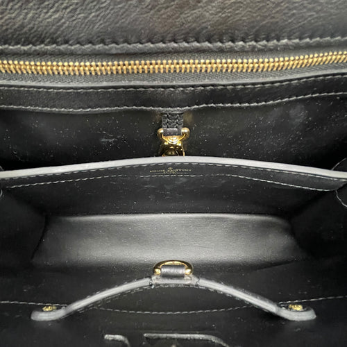 Capucines Since 1854 Embroidered  MM Black Top Handle Bag in Calfskin Gold hardware