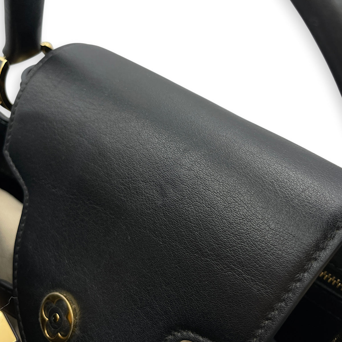 Capucines Since 1854 Embroidered  MM Black Top Handle Bag in Calfskin Gold hardware
