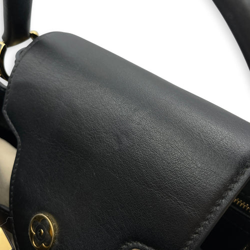 Capucines Since 1854 Embroidered  MM Black Top Handle Bag in Calfskin Gold hardware