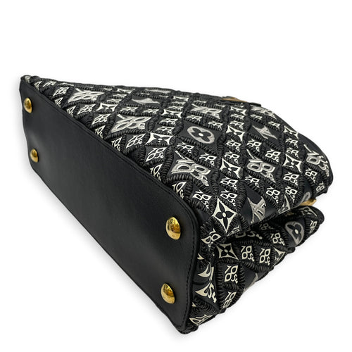 Capucines Since 1854 Embroidered  MM Black Top Handle Bag in Calfskin Gold hardware