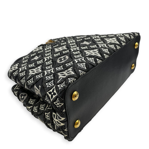 Capucines Since 1854 Embroidered  MM Black Top Handle Bag in Calfskin Gold hardware