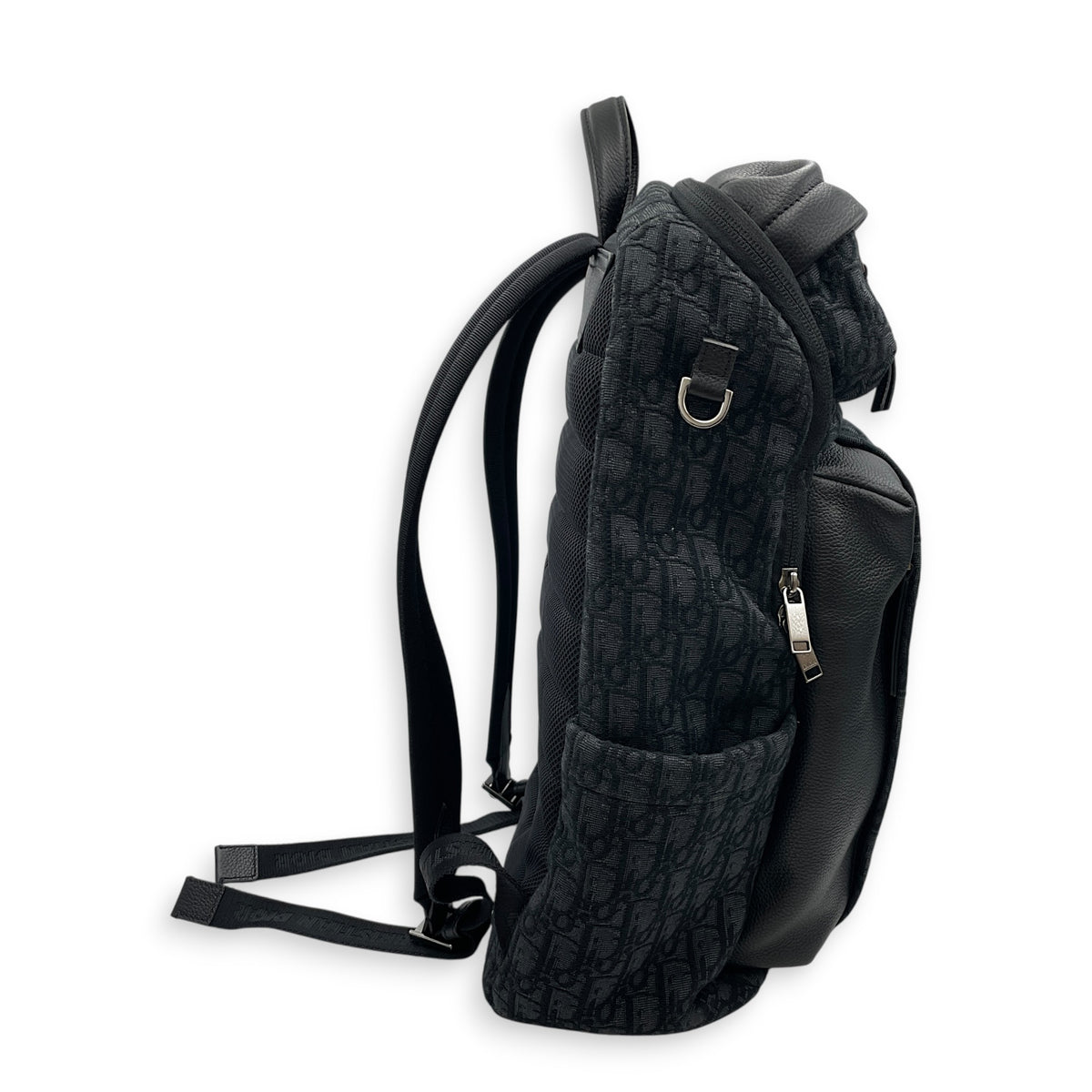 Rider Soft Zipped  Black Backpack in Jacquard Silver hardware