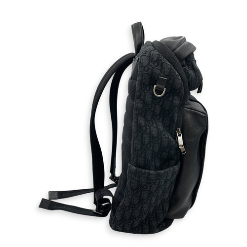 Rider Soft Zipped  Black Backpack in Jacquard Silver hardware