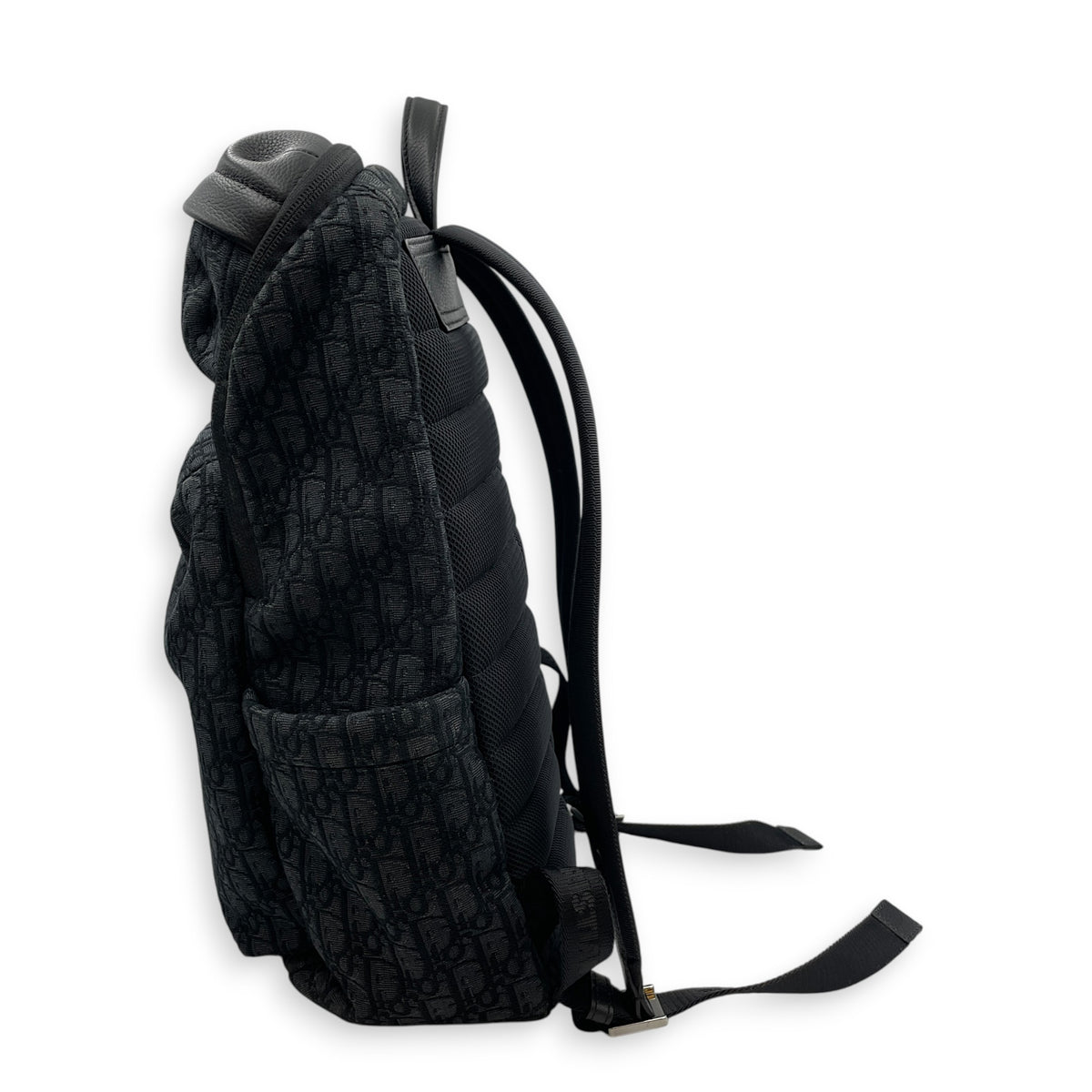 Rider Soft Zipped  Black Backpack in Jacquard Silver hardware