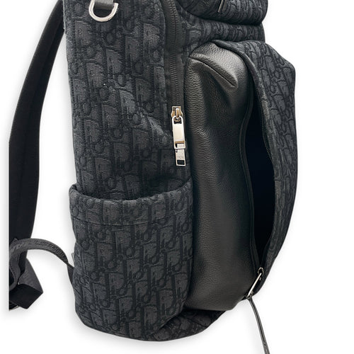 Rider Soft Zipped  Black Backpack in Jacquard Silver hardware