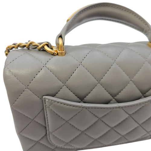 Mini Rectangular  Grey Top Handle Bag in Calfskin Brushed Gold hardware