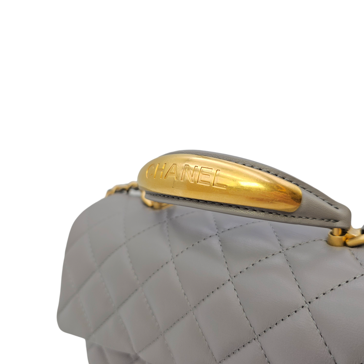 Mini Rectangular  Grey Top Handle Bag in Calfskin Brushed Gold hardware