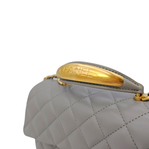 Mini Rectangular  Grey Top Handle Bag in Calfskin Brushed Gold hardware