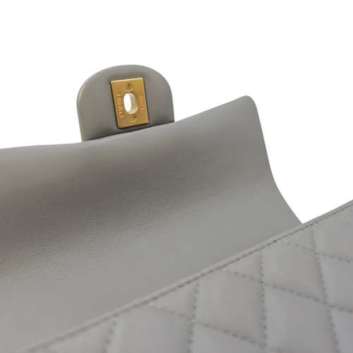 Mini Rectangular  Grey Top Handle Bag in Calfskin Brushed Gold hardware