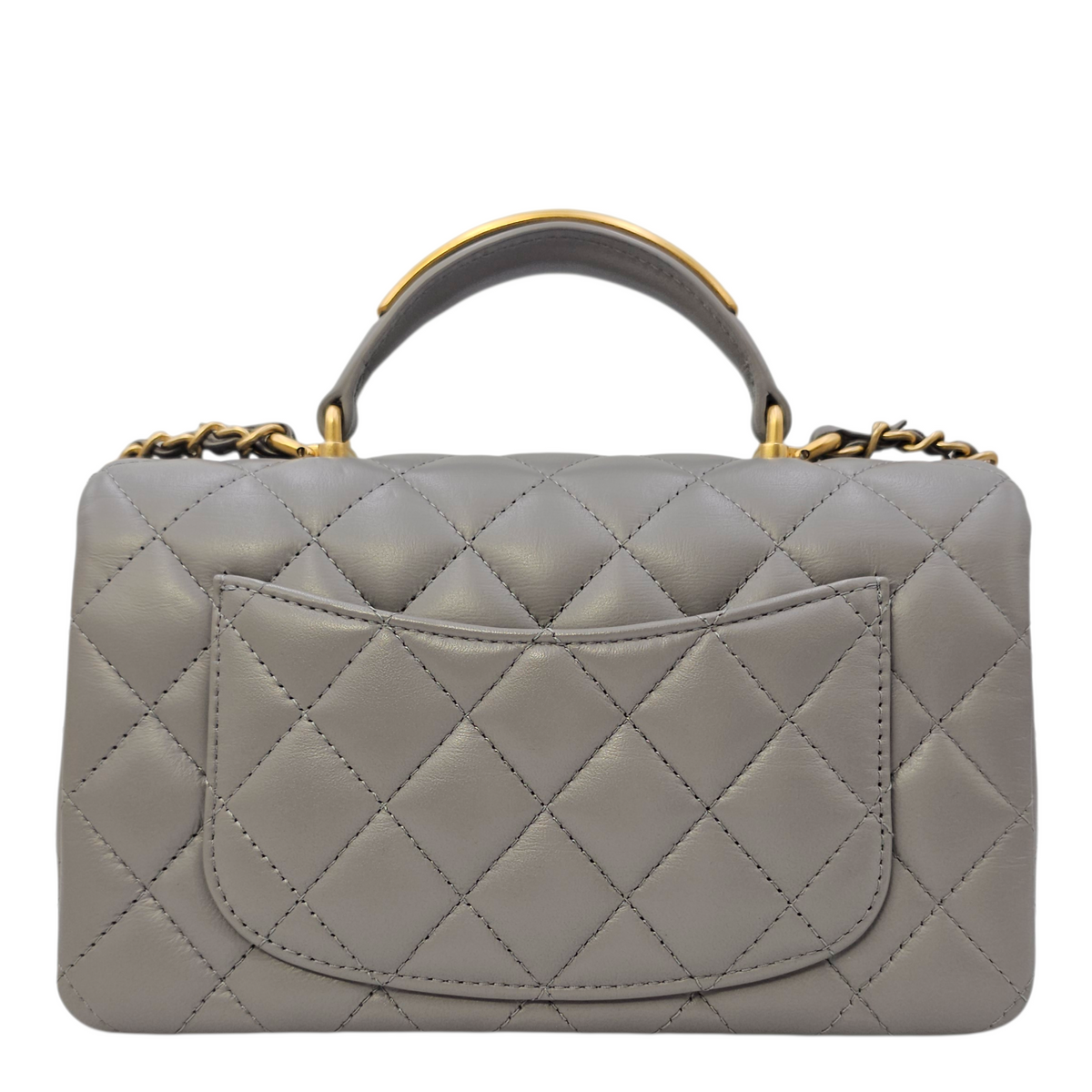 Mini Rectangular  Grey Top Handle Bag in Calfskin Brushed Gold hardware