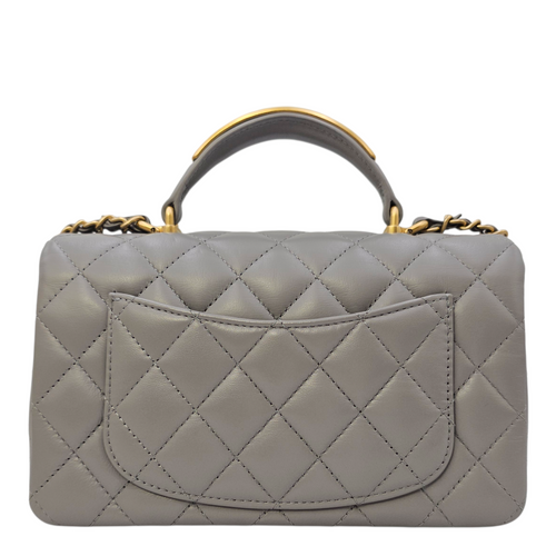 Mini Rectangular  Grey Top Handle Bag in Calfskin Brushed Gold hardware