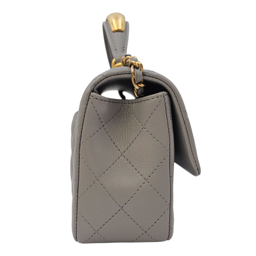 Mini Rectangular  Grey Top Handle Bag in Calfskin Brushed Gold hardware