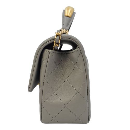 Mini Rectangular  Grey Top Handle Bag in Calfskin Brushed Gold hardware