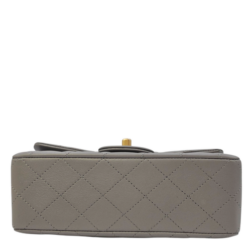Mini Rectangular  Grey Top Handle Bag in Calfskin Brushed Gold hardware