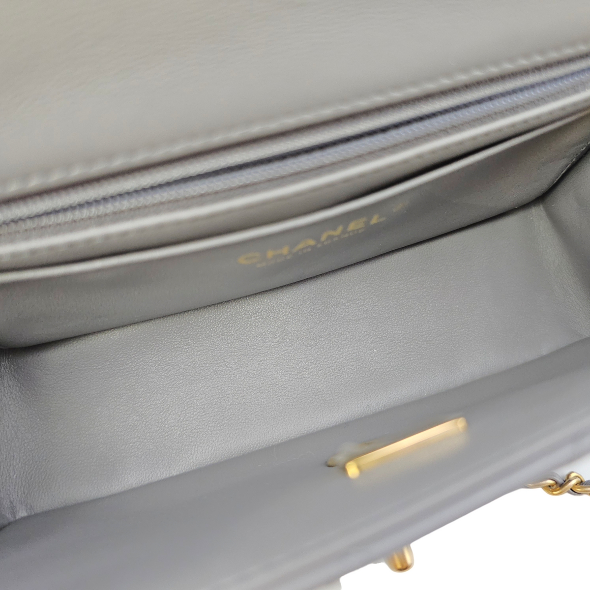 Mini Rectangular  Grey Top Handle Bag in Calfskin Brushed Gold hardware