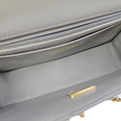 Mini Rectangular  Grey Top Handle Bag in Calfskin Brushed Gold hardware