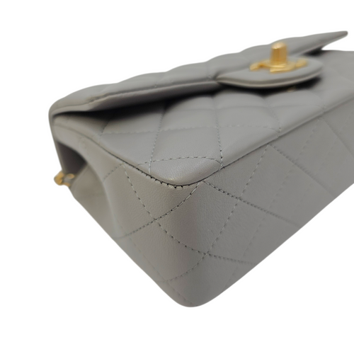 Mini Rectangular  Grey Top Handle Bag in Calfskin Brushed Gold hardware
