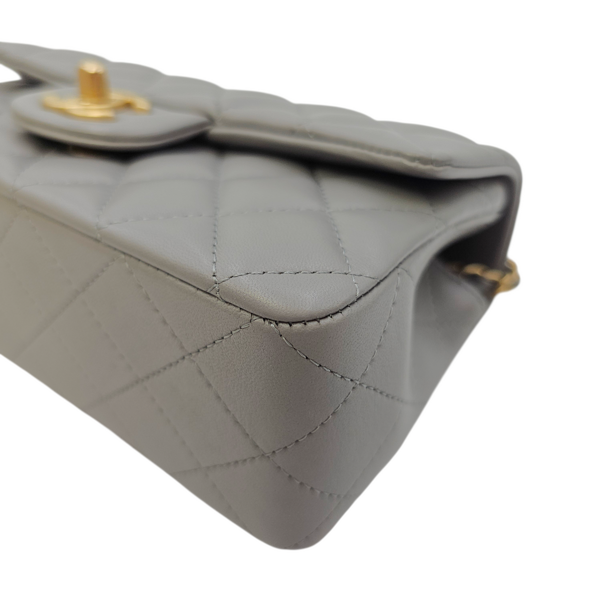 Mini Rectangular  Grey Top Handle Bag in Calfskin Brushed Gold hardware