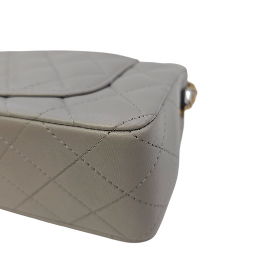 Mini Rectangular  Grey Top Handle Bag in Calfskin Brushed Gold hardware