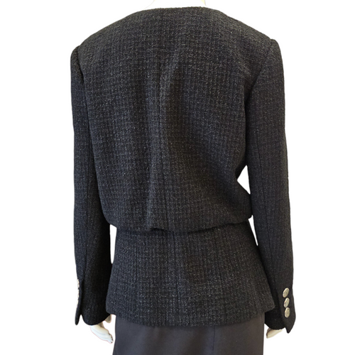 22C Tweed  Fake Two-piece Tuxedo Jacket  38 Black Ready-To-Wear in Cotton Resin hardware