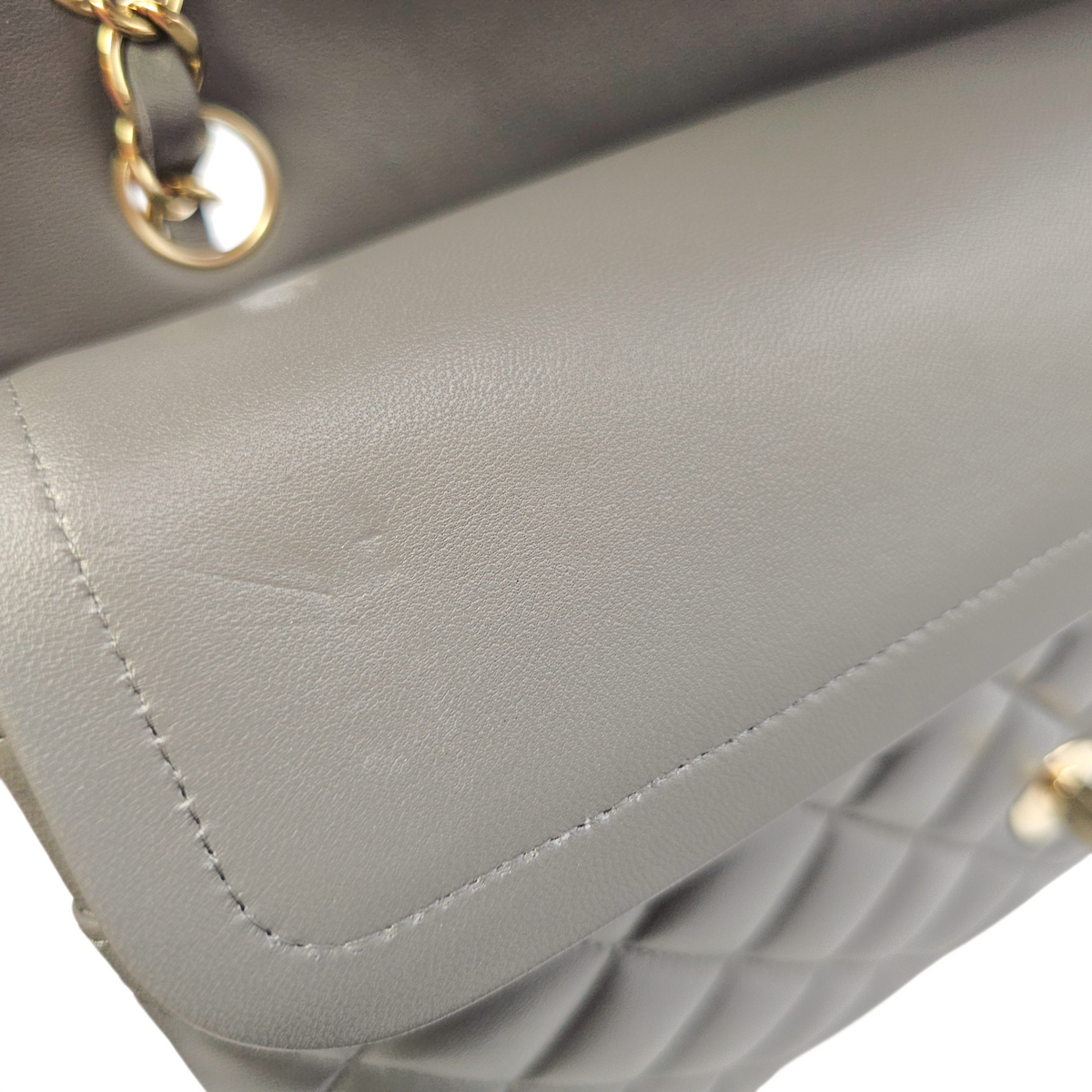 Timeless CC (Double Flap) Medium Grey Shoulder Bag in Lambskin Light Gold hardware