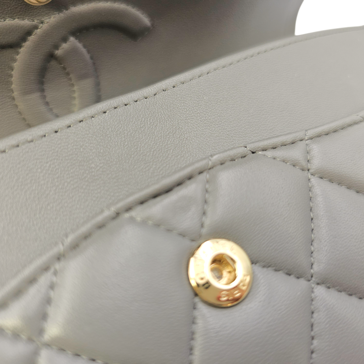 Timeless CC (Double Flap) Medium Grey Shoulder Bag in Lambskin Light Gold hardware