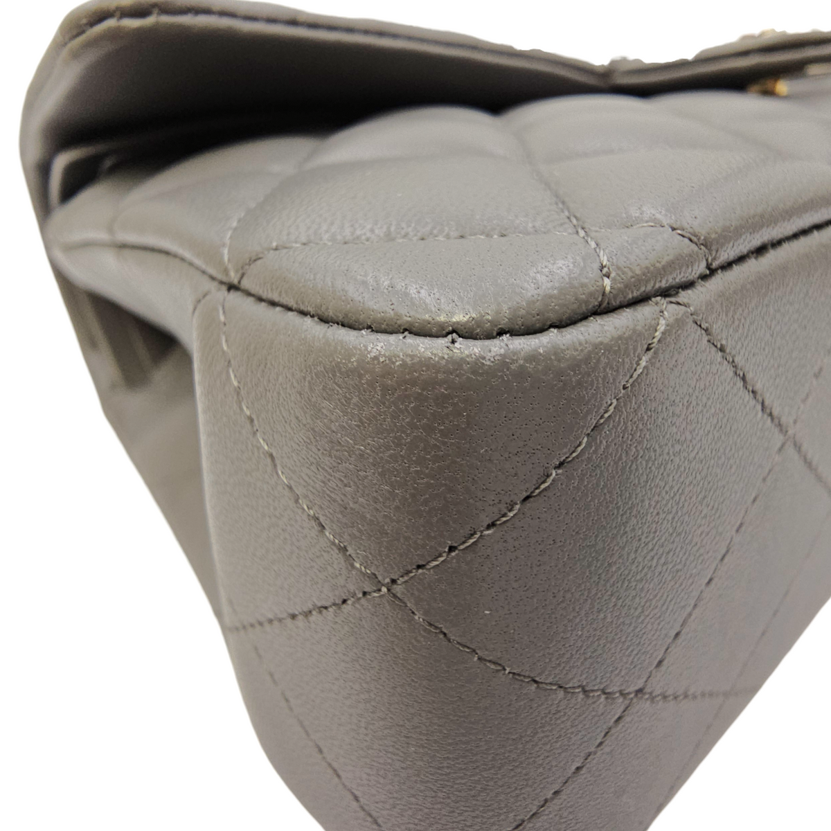 Timeless CC (Double Flap) Medium Grey Shoulder Bag in Lambskin Light Gold hardware