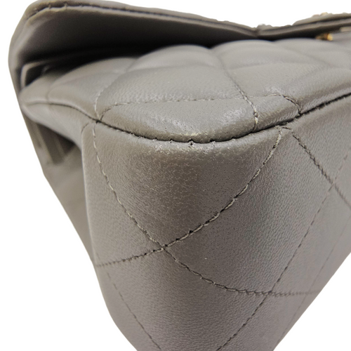 Timeless CC (Double Flap) Medium Grey Shoulder Bag in Lambskin Light Gold hardware