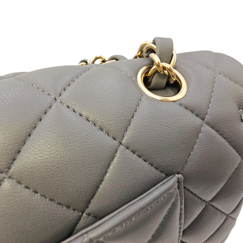 Timeless CC (Double Flap) Medium Grey Shoulder Bag in Lambskin Light Gold hardware